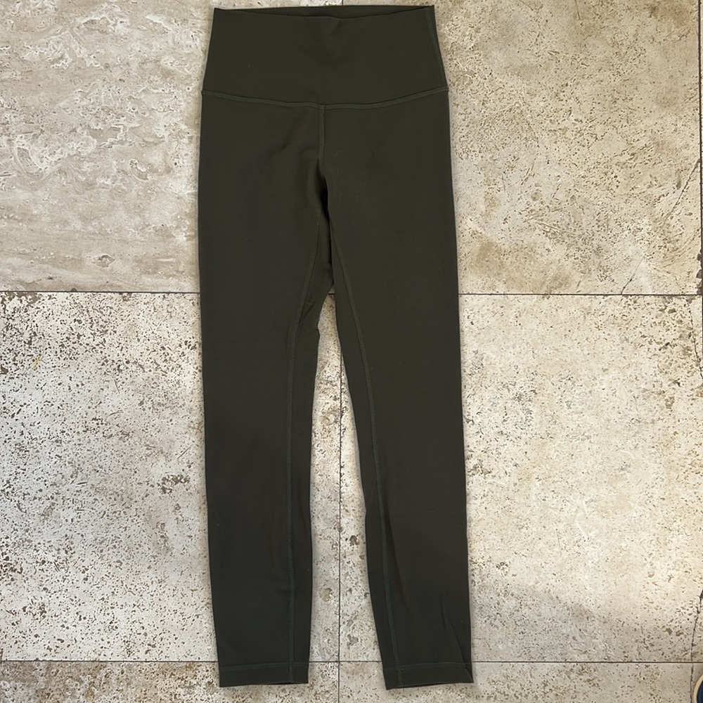 Lululemon Olive Green Luon High Waist Leggings Pants Crop Gym Sz 4 - Picture 4 of 7